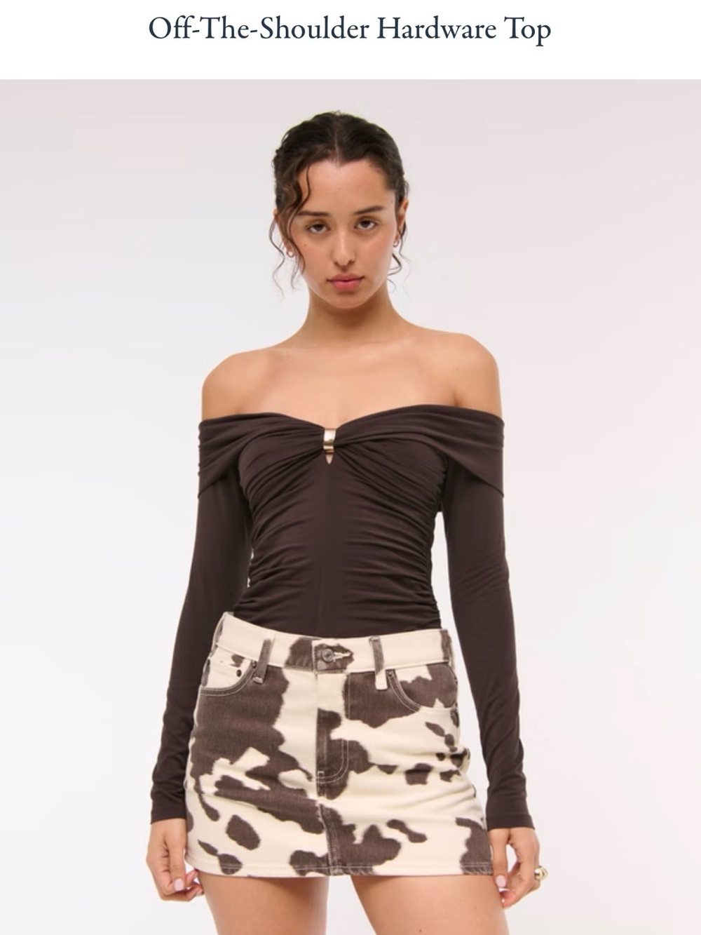 Abercrombie & Fitch Off-Shoulder Coffee Brown Ruched Top